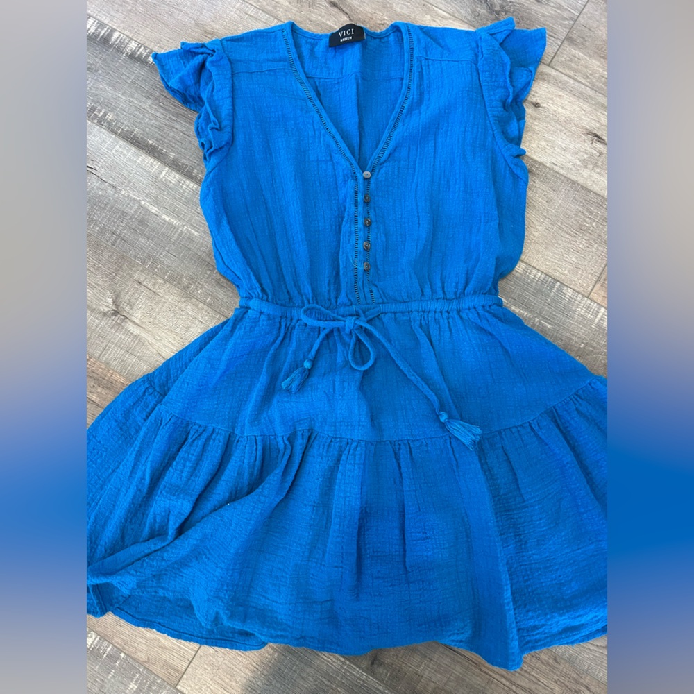 Vici Electric Blue Tiered Tie-Waist Dress